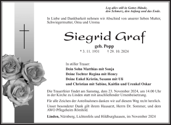 Traueranzeige von Siegrid Graf von Südthüringer Presse