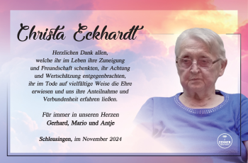 Traueranzeige von Christa Eckhardt von Südthüringer Presse