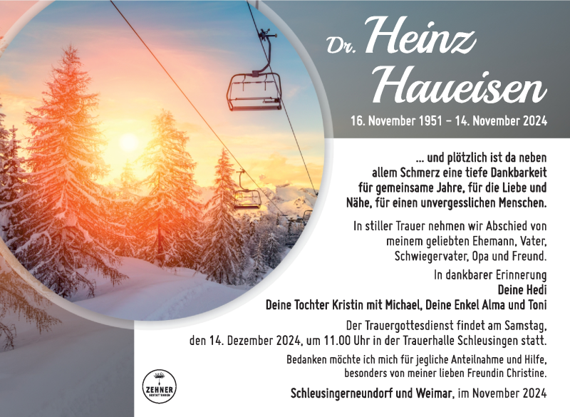  Traueranzeige für Heinz Haueisen vom 30.11.2024 aus Südthüringer Presse