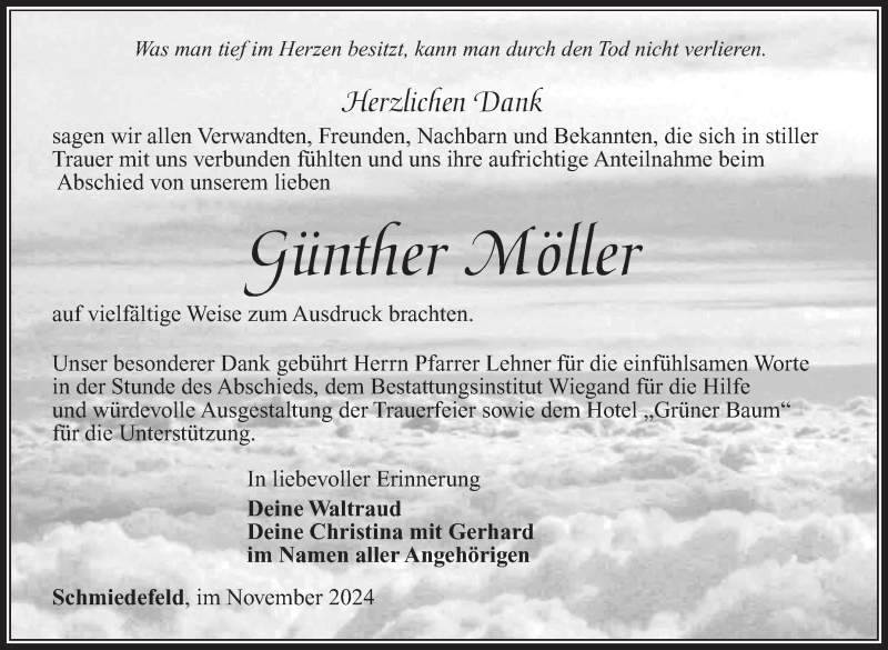  Traueranzeige für Günther Möller vom 16.11.2024 aus Südthüringer Presse