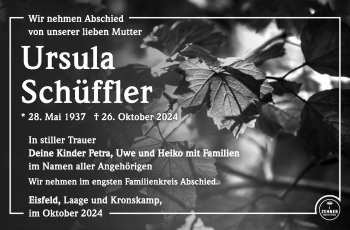 Traueranzeige von Ursula Schüffler von Südthüringer Presse