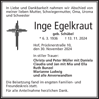 Traueranzeige von Inge Egelkraut von Frankenpost