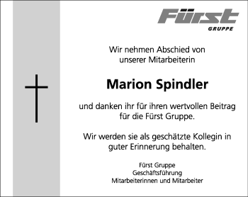 Traueranzeige von Marion Spindler von Frankenpost