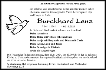 Traueranzeige von Burckhard Lenz von Südthüringer Presse
