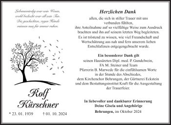 Traueranzeige von Rolf Kürschner von Südthüringer Presse