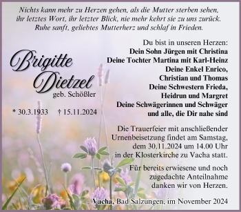 Traueranzeige von Brigitte Dietzel von Südthüringer Presse