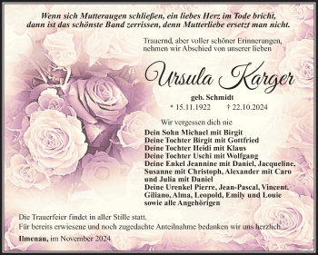 Traueranzeige von Ursula Karger von Südthüringer Presse