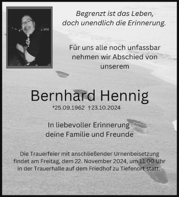 Traueranzeige von Bernhard Hennig von Südthüringer Presse