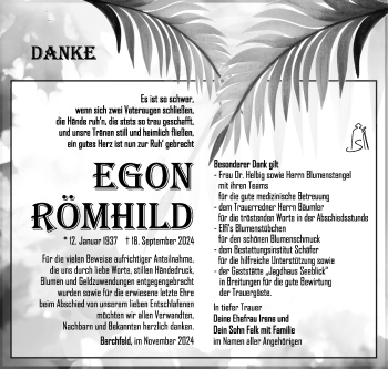 Traueranzeige von Egon Römhild von Südthüringer Presse