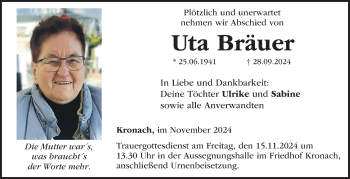 Traueranzeige von Uta Bräuer von Neue Presse Coburg