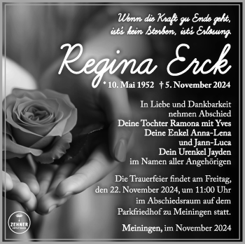 Traueranzeige von Regina Erck von Südthüringer Presse