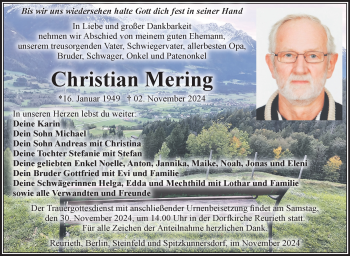 Traueranzeige von Christian Mering von Südthüringer Presse