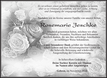 Traueranzeige von Rosemarie Jeschske von Südthüringer Presse
