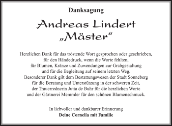 Traueranzeige von Andreas Lindert von Südthüringer Presse
