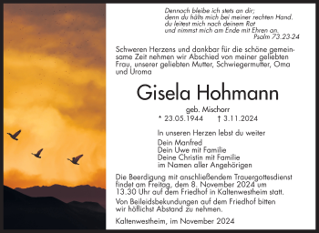 Traueranzeige von Gisela Hohmann von Südthüringer Presse