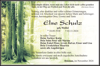Traueranzeige von Else Schulz von Südthüringer Presse