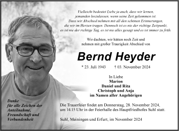 Traueranzeige von Bernd Heyder von Südthüringer Presse
