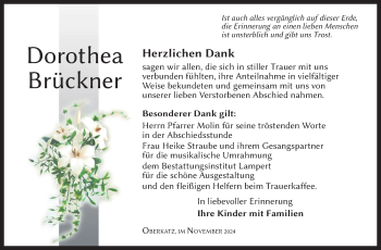 Traueranzeige von Dorothea Brückner von Südthüringer Presse