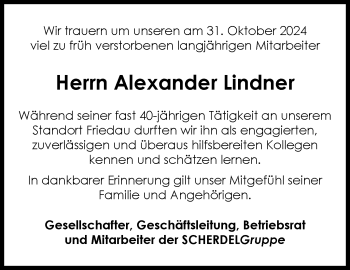 Traueranzeige von Alexander Lindner von Frankenpost