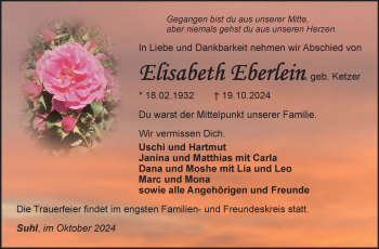 Traueranzeige von Elisabeth Eberlein von Südthüringer Presse
