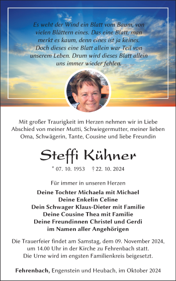 Traueranzeige von Steffi Kühner von Südthüringer Presse