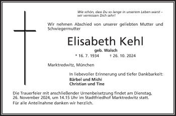 Traueranzeige von Elisabeth Kehl von Frankenpost