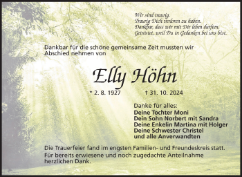 Traueranzeige von Elly Höhn von Neue Presse Coburg