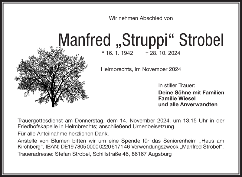  Traueranzeige für Manfred Strobel vom 09.11.2024 aus Frankenpost