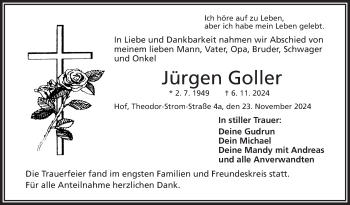 Traueranzeige von Jürgen Goller von Frankenpost