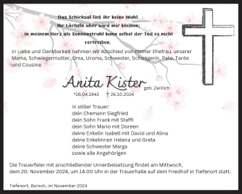 Traueranzeige von Anita Kistner von Südthüringer Presse