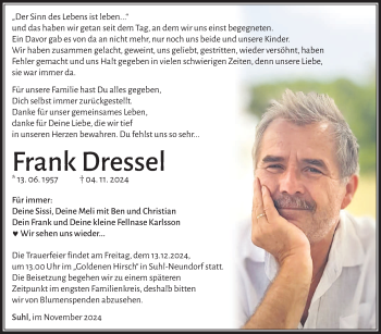 Traueranzeige von Frank Dressel von Südthüringer Presse