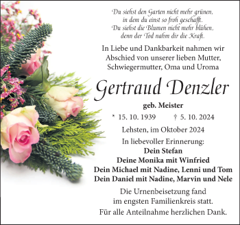 Traueranzeige von Gertraud Denzler von Frankenpost