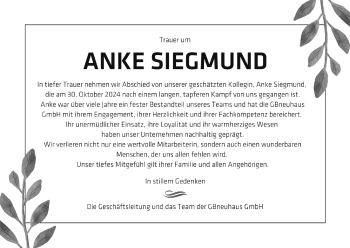 Traueranzeige von Anke Siegmund von Südthüringer Presse