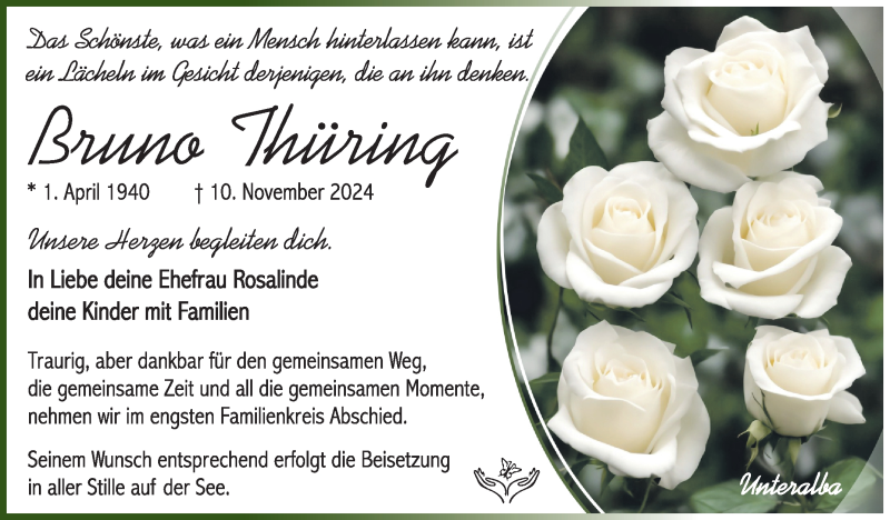  Traueranzeige für Bruno Thüring vom 23.11.2024 aus Südthüringer Presse