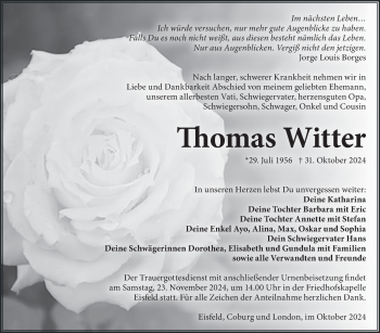 Traueranzeige von Thomas Witter von Südthüringer Presse