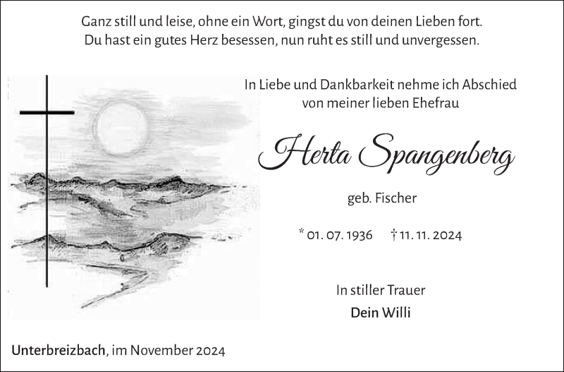  Traueranzeige für Herta Spangenber vom 23.11.2024 aus Südthüringer Presse
