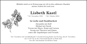 Traueranzeige von Lisbeth Kastl von Frankenpost