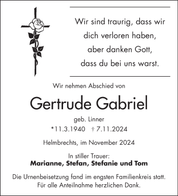 Traueranzeige von Gertraude Gabriel von Frankenpost