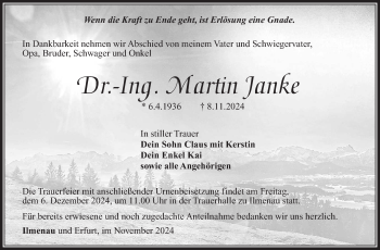 Traueranzeige von Martin Janke von Südthüringer Presse