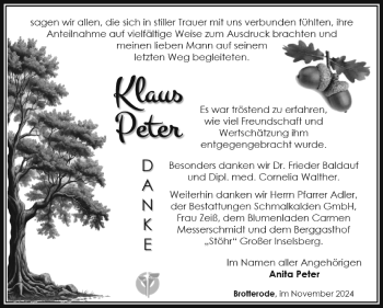 Traueranzeige von Klaus Peter von Südthüringer Presse