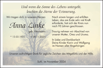Traueranzeige von Anna Linke von Südthüringer Presse