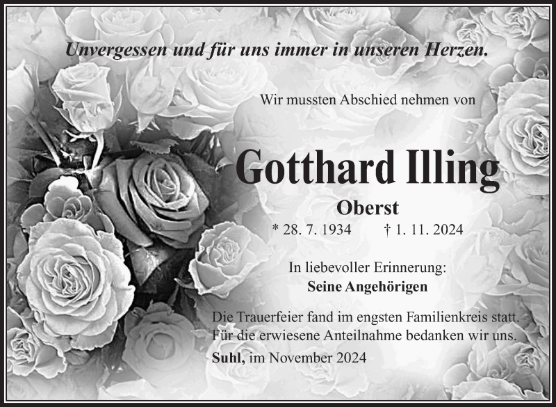  Traueranzeige für Gotthard Illing vom 23.11.2024 aus Südthüringer Presse