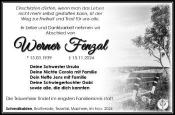 Traueranzeige von Werner Fenzel von Südthüringer Presse