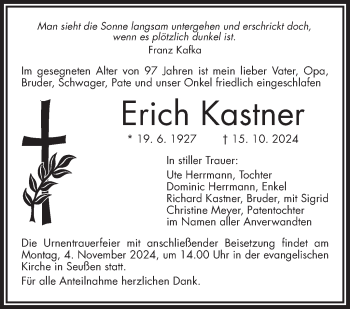 Traueranzeige von Erich Kastner von Frankenpost