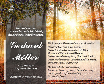 Traueranzeige von Gerhard Möller von Südthüringer Presse