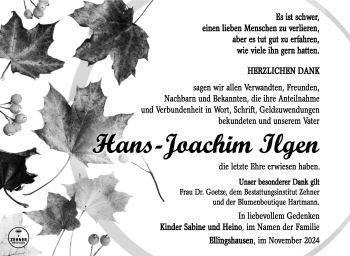 Traueranzeige von Hans-Joachim Ilgen von Südthüringer Presse