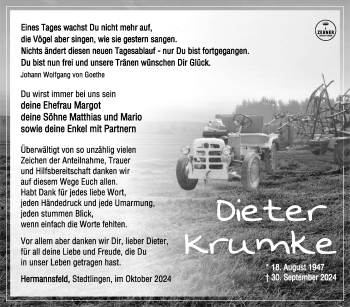 Traueranzeige von Dieter Krumke von Südthüringer Presse