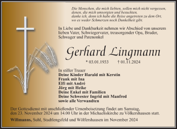 Traueranzeige von Gerhard Lingmann von Südthüringer Presse