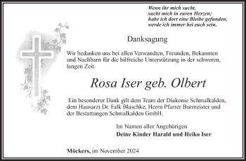 Traueranzeige von Rosa Iser von Südthüringer Presse