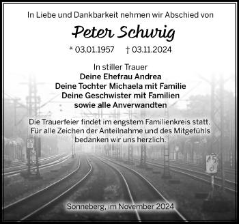 Traueranzeige von Peter Schurig von Südthüringer Presse